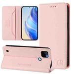 For Realme C21Y RC01 Dual-Folded Magnetic Suction RFID Leather Phone Case(Pink)