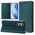 For Realme C65 4G Global RC01 Dual-Folded Magnetic Suction RFID Leather Phone Case(Dark Green)