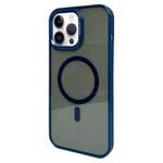 For iPhone 14 Pro Metal Lens Frame MagSafe Phone Case(Navy Blue)