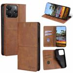 For Redmi Note 14 4G 164.84mm Cow Texture Magnetic Leather Phone Case(Light Brown)