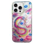 For iPhone 16 Pro Max Double Layer IMD Pattern TPU Phone Case(Pink snake)