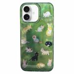 For iPhone 16 Double Layer IMD Pattern TPU Phone Case(Multiple Dark Green Cats)