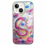 For iPhone 15 Double Layer IMD Pattern TPU Phone Case(Pink snake)