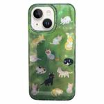 For iPhone 15 Double Layer IMD Pattern TPU Phone Case(Multiple Dark Green Cats)