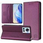 For OnePlus 10R / OnePlus Ace RC01 Dual-Folded Magnetic Suction RFID Leather Phone Case(Violet)