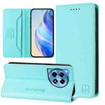 For OnePlus 12 Global RC01 Dual-Folded Magnetic Suction RFID Leather Phone Case(Mint Green)