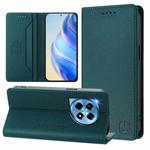 For OnePlus 12 Global RC01 Dual-Folded Magnetic Suction RFID Leather Phone Case(Dark Green)