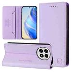 For OnePlus 13 RC01 Dual-Folded Magnetic Suction RFID Leather Phone Case(Light Purple)