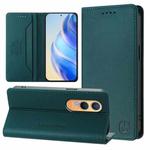 For OnePlus Nord CE4 Lite RC01 Dual-Folded Magnetic Suction RFID Leather Phone Case(Dark Green)