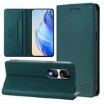 For Honor 90 Pro RC01 Dual-Folded Magnetic Suction RFID Leather Phone Case(Dark Green)