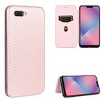 For OPPO A5(AX5) / A3s / A12e Carbon Fiber Texture Horizontal Flip TPU + PC + PU Leather Case with Card Slot(Pink)