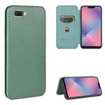 For OPPO A5(AX5) / A3s / A12e Carbon Fiber Texture Horizontal Flip TPU + PC + PU Leather Case with Card Slot(Green)