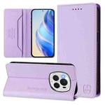 For Honor Magic6 Pro Global RC01 Dual-Folded Magnetic Suction RFID Leather Phone Case(Light Purple)