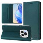 For Honor Magic6 Pro Global RC01 Dual-Folded Magnetic Suction RFID Leather Phone Case(Dark Green)