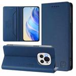 For Honor Magic6 Global RC01 Dual-Folded Magnetic Suction RFID Leather Phone Case(Dark Blue)