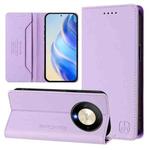 For Honor X9b / Magic6 Lite 5G Global RC01 Dual-Folded Magnetic Suction RFID Leather Phone Case(Light Purple)