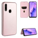 For OPPO A8 / A31 (2020) Carbon Fiber Texture Horizontal Flip TPU + PC + PU Leather Case with Card Slot(Pink)