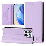 For Honor X8c 4G RC01 Dual-Folded Magnetic Suction RFID Leather Phone Case(Light Purple)