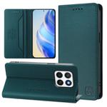 For Honor X8c 4G RC01 Dual-Folded Magnetic Suction RFID Leather Phone Case(Dark Green)