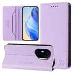 For Honor 400 RC01 Dual-Folded Magnetic Suction RFID Leather Phone Case(Light Purple)