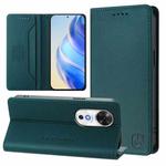For Honor Play 60 RC01 Dual-Folded Magnetic Suction RFID Leather Phone Case(Dark Green)