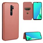 For OPPO A9 (2020) / A11 / A11X / A5 (2020) Carbon Fiber Texture Horizontal Flip TPU + PC + PU Leather Case with Card Slot(Brown)