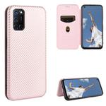 For OPPO A52 / A72 / A92 Carbon Fiber Texture Horizontal Flip TPU + PC + PU Leather Case with Card Slot(Pink)