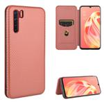 For OPPO A91 / F15 Reno3(Southeast Asia Version) Carbon Fiber Texture Horizontal Flip TPU + PC + PU Leather Case with Card Slot(Brown)