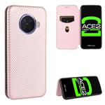For OPPO Ace2 Carbon Fiber Texture Horizontal Flip TPU + PC + PU Leather Case with Card Slot(Pink)