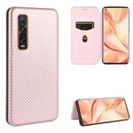 For OPPO Find X2 Pro Carbon Fiber Texture Horizontal Flip TPU + PC + PU Leather Case with Card Slot(Pink)