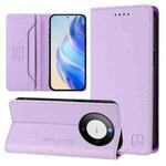 For Huawei Mate 60 RC01 Dual-Folded Magnetic Suction RFID Leather Phone Case(Light Purple)