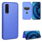 For OPPO Find X2 Carbon Fiber Texture Horizontal Flip TPU + PC + PU Leather Case with Card Slot(Blue)