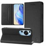 For Huawei P60 Art RC01 Dual-Folded Magnetic Suction RFID Leather Phone Case(Black)