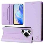 For Huawei Pura 70 Pro / Pura 70 Pro+ RC01 Dual-Folded Magnetic Suction RFID Leather Phone Case(Light Purple)