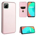For OPPO Realme C11 Carbon Fiber Texture Horizontal Flip TPU + PC + PU Leather Case with Card Slot(Pink)