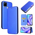 For OPPO Realme C15 Carbon Fiber Texture Horizontal Flip TPU + PC + PU Leather Case with Card Slot(Blue)
