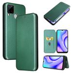 For OPPO Realme C15 Carbon Fiber Texture Horizontal Flip TPU + PC + PU Leather Case with Card Slot(Green)