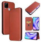 For OPPO Realme C15 Carbon Fiber Texture Horizontal Flip TPU + PC + PU Leather Case with Card Slot(Brown)