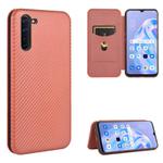 For OPPO Reno3 A(Japanese Version) Carbon Fiber Texture Horizontal Flip TPU + PC + PU Leather Case with Card Slot(Brown)