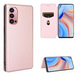 For OPPO Reno4 Pro 5G Carbon Fiber Texture Horizontal Flip TPU + PC + PU Leather Case with Card Slot(Pink)