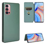 For OPPO Reno4 Pro 5G Carbon Fiber Texture Horizontal Flip TPU + PC + PU Leather Case with Card Slot(Green)