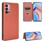 For OPPO Reno4 Pro 5G Carbon Fiber Texture Horizontal Flip TPU + PC + PU Leather Case with Card Slot(Brown)