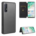 For OPPO Reno3 5G (Japanese Version) Carbon Fiber Texture Horizontal Flip TPU + PC + PU Leather Case with Card Slot(Black)