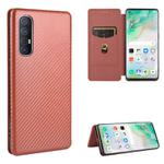 For OPPO Reno3 5G (Japanese Version) Carbon Fiber Texture Horizontal Flip TPU + PC + PU Leather Case with Card Slot(Brown)
