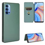 For OPPO Reno4 4G Carbon Fiber Texture Horizontal Flip TPU + PC + PU Leather Case with Card Slot(Green)