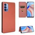 For OPPO Reno4 5G Carbon Fiber Texture Horizontal Flip TPU + PC + PU Leather Case with Card Slot(Brown)