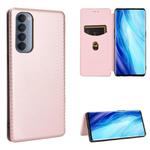 For OPPO Reno4 Pro 4G Carbon Fiber Texture Horizontal Flip TPU + PC + PU Leather Case with Card Slot(Pink)