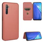 For OPPO Realme 6 Carbon Fiber Texture Horizontal Flip TPU + PC + PU Leather Case with Card Slot(Brown)