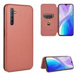 For OPPO Realme XT / X2 / K5 Carbon Fiber Texture Horizontal Flip TPU + PC + PU Leather Case with Card Slot(Brown)