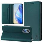 For OPPO A17 4G Global / A17k RC01 Dual-Folded Magnetic Suction RFID Leather Phone Case(Dark Green)